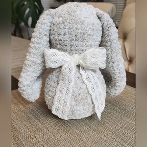 Hand Crafted Grey and White Plush Bunny Decor